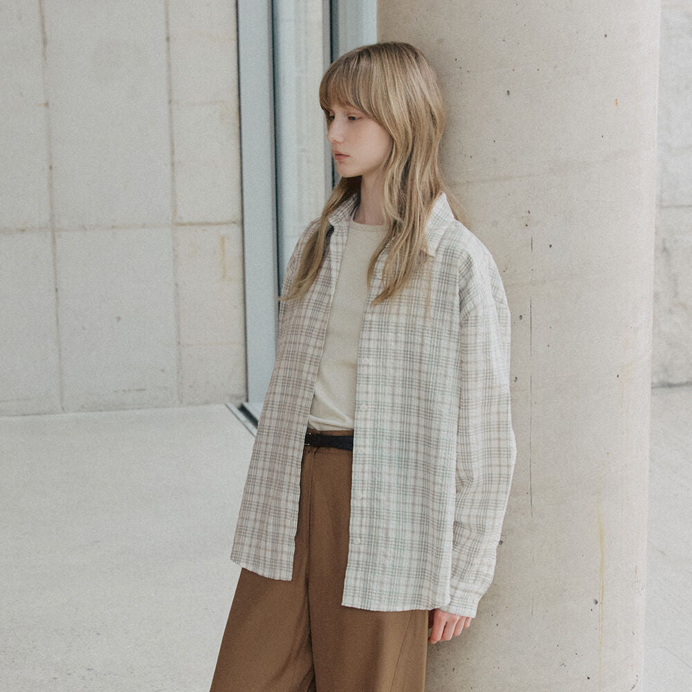 LEFTSEOUL Seersucker overfit check shirt [mint]