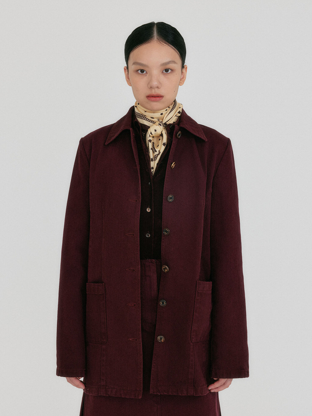 EENK ZUY Denim Utility Jacket - Burgundy