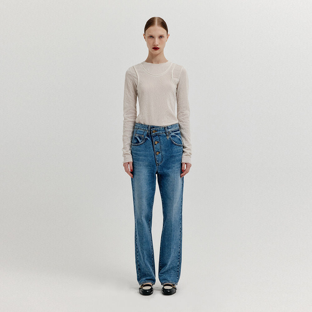EENK XENEVA Asymmetric Front Denim Pants - Blue