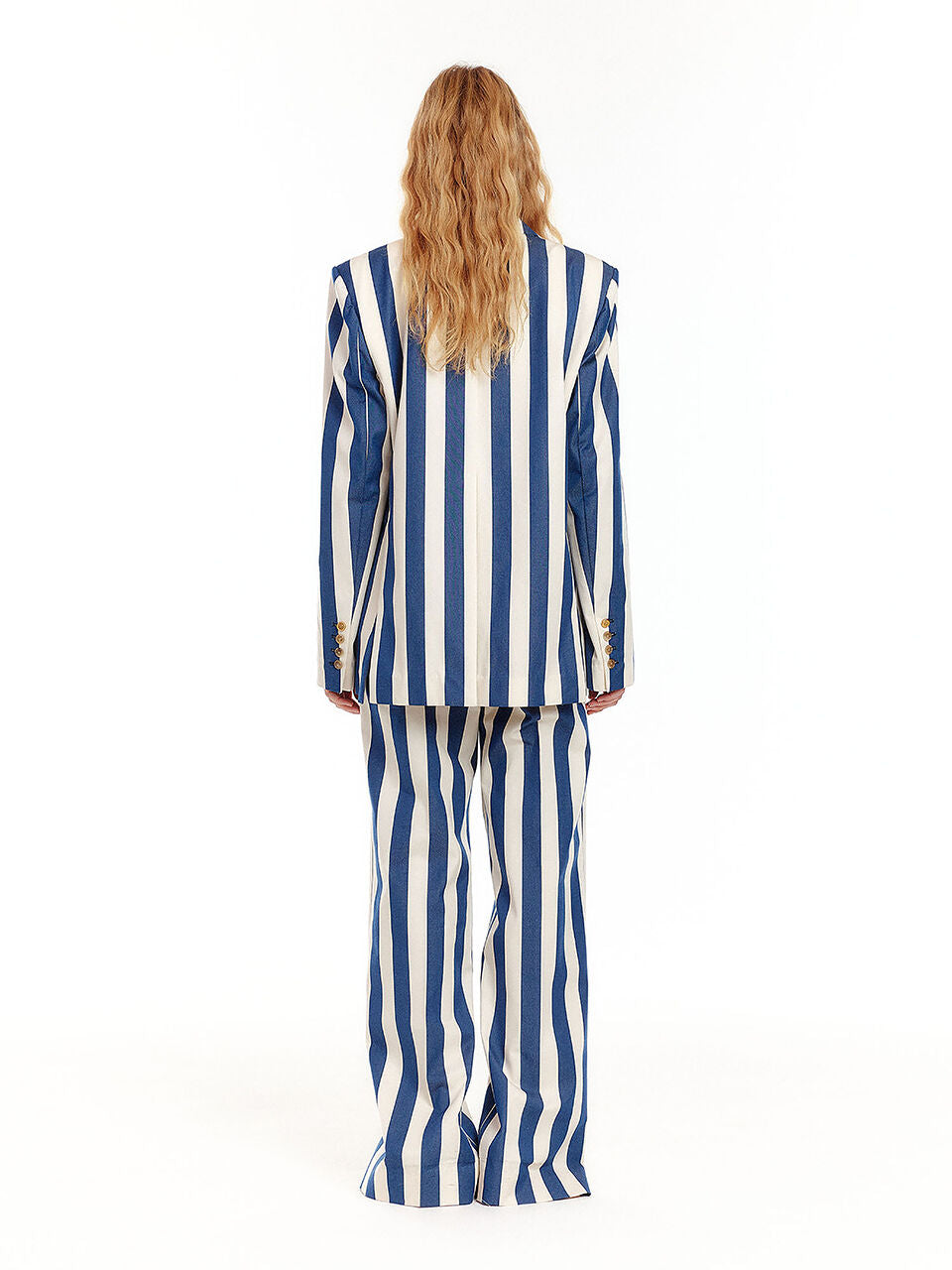 EENK EENK UPTOWN Double-Breasted Blazer - Ivory/Navy Stripe