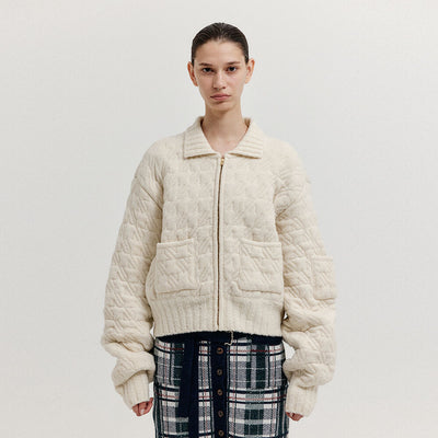EENK XELDA Textured Zip Cardigan - Ivory