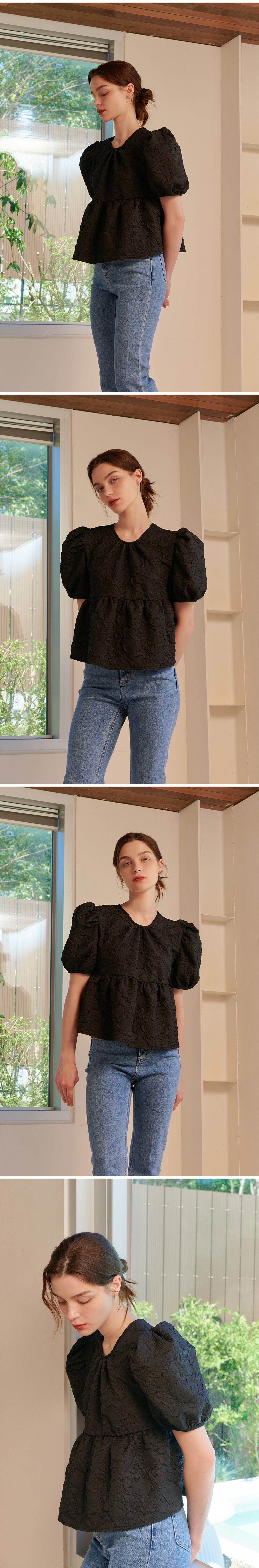 CAMINO Summer puff short sleeve blouse black