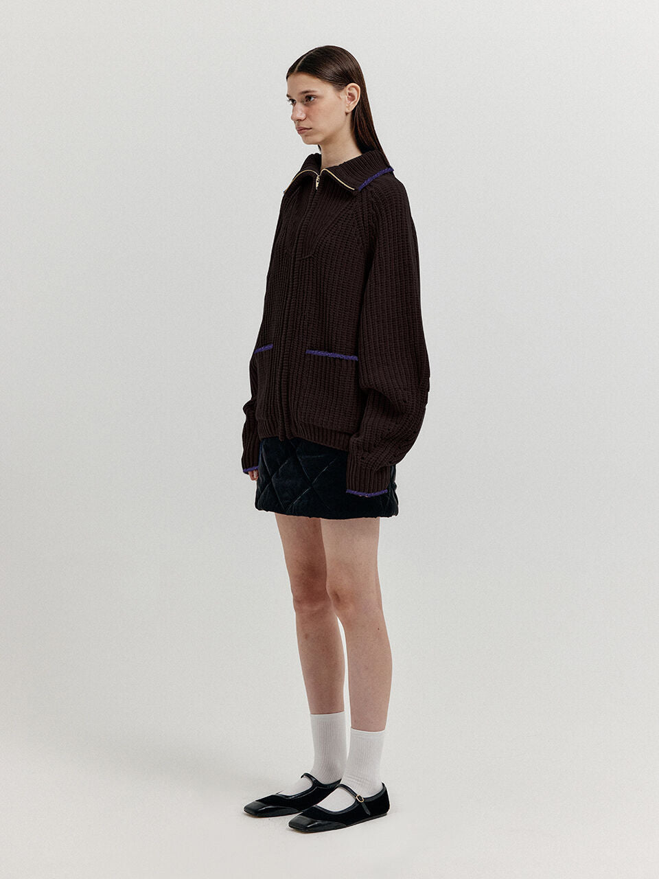 EENK EENK XTO Zipped Knit Cardigan - Brown