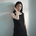 MIND BRIDGE WOMEN [W]Black Button Sleeveless Ribbed Blouse M1WS3234