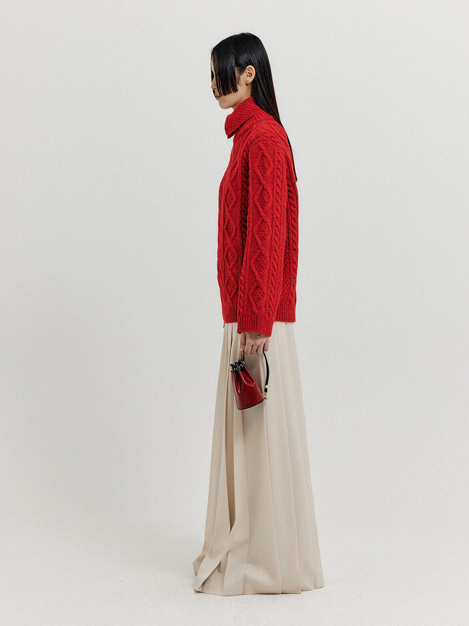 EENK EENK XOEBE Cable Knit Collared Turtleneck - Red