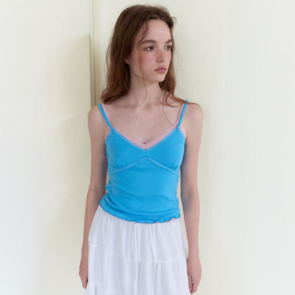 ETMON Cross Lace Cami Top, Blue