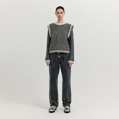 EENK XENEVA Asymmetric Front Denim Pants - Dark Grey