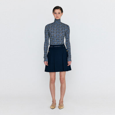 EENK WENDEL Double-Belted Pleated Mini Skirt - Navy