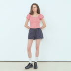 ETMON Check Shirring Blouse, Red