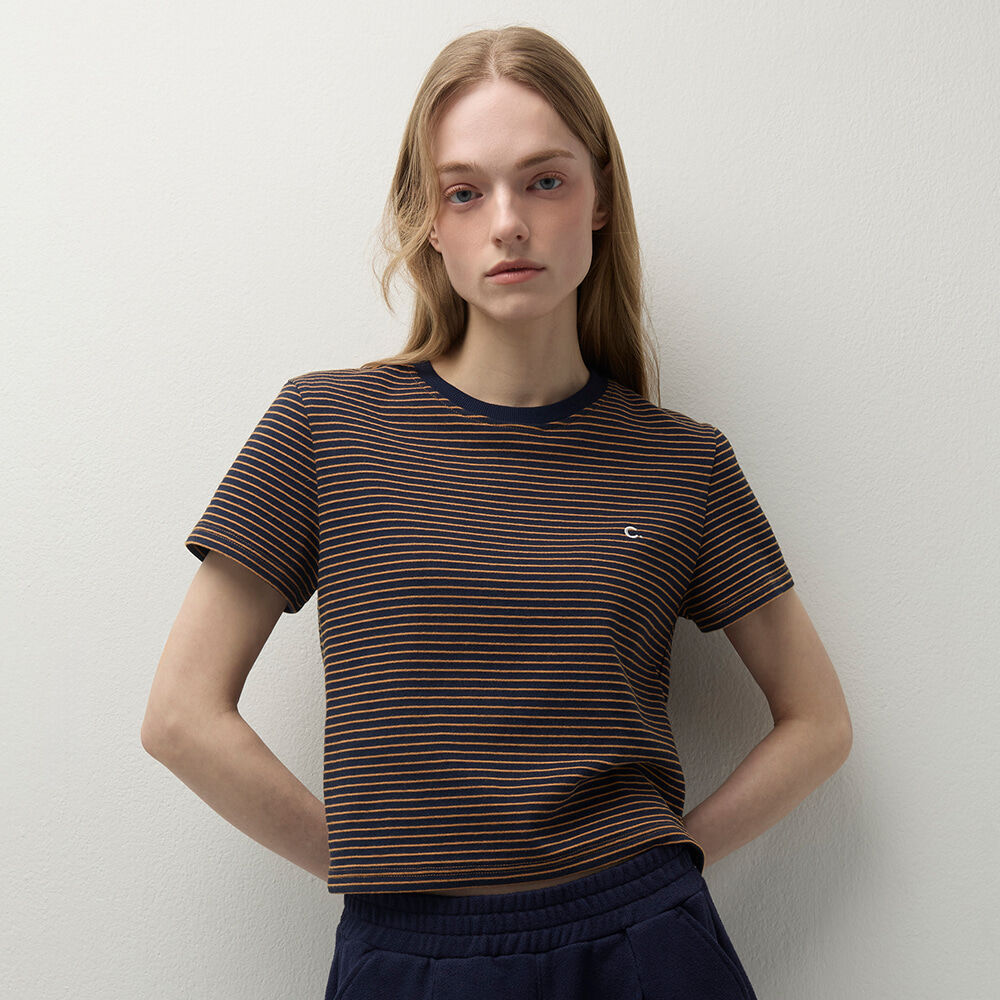 CLOVE [26SS clove] Daily Stripe Short T-Shirt (Navy)