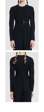 WOVEMENT Belted Wool Jumpsuit Navy WBAFJS001NV