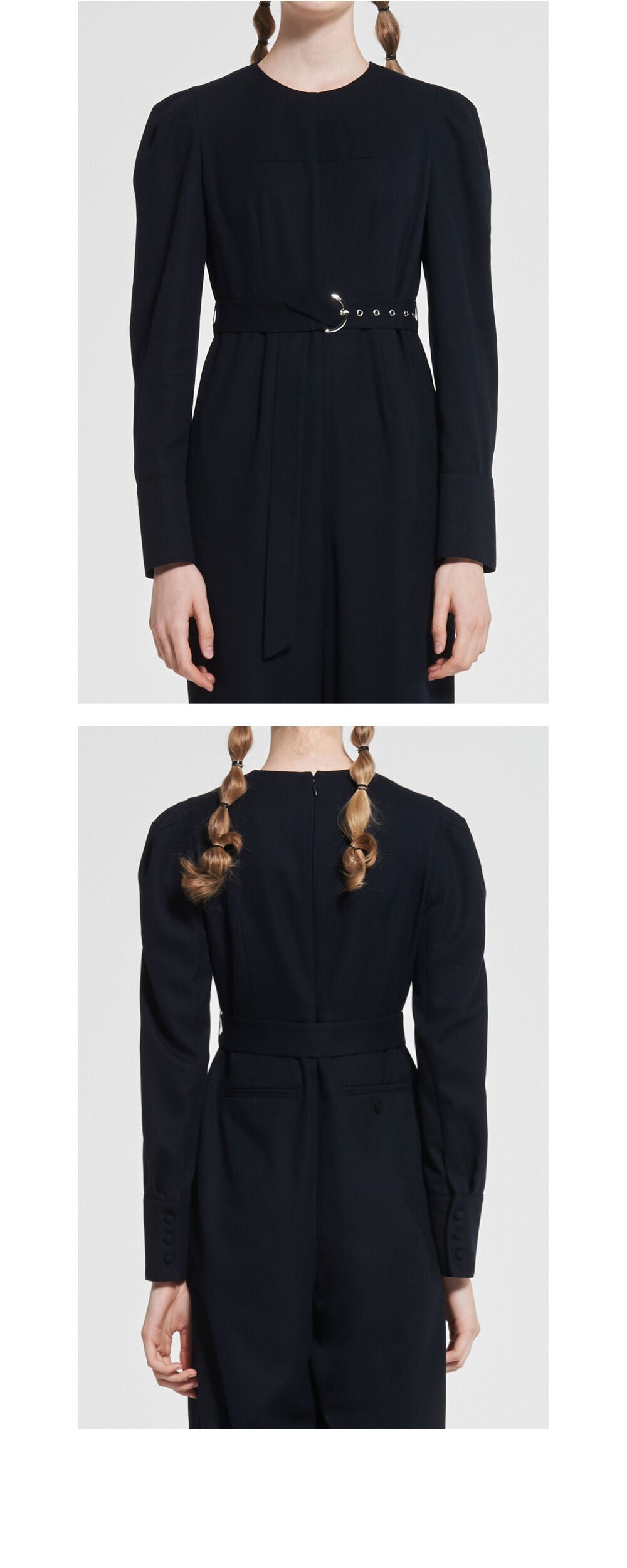 WOVEMENT Belted Wool Jumpsuit Navy WBAFJS001NV