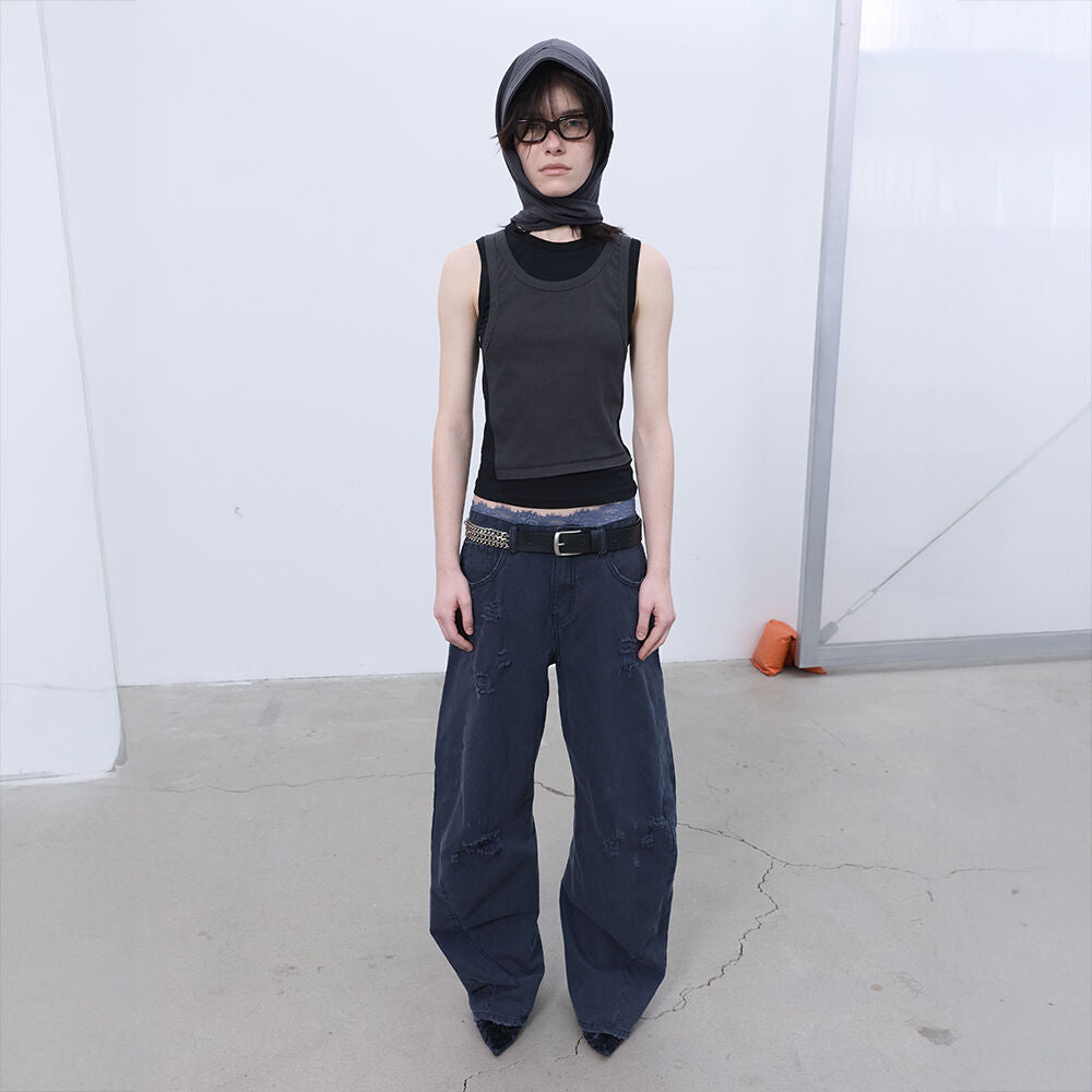 LCDC TM DOUBLE LAYERED SLEEVELESS TOP (BLACK)