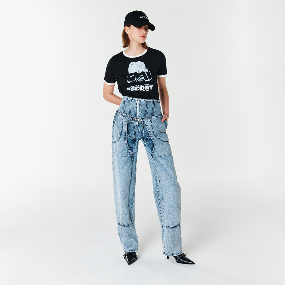 YCH ZIP-DETAIL LAYERED JEANS SKY BLUE (F23DB704SB)