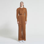 WOVEMENT Belted Wool Jumpsuit Brown WBAFJS001BR