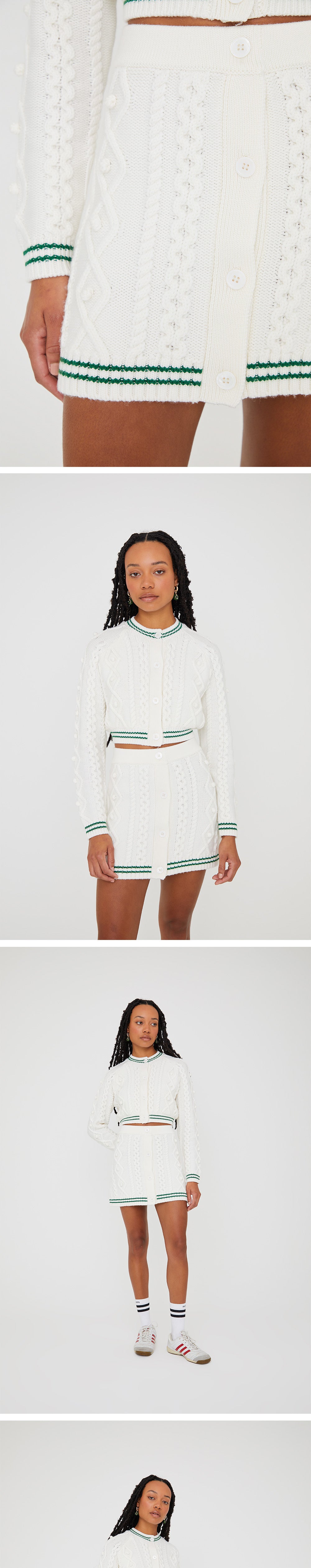 SHRIMPS SHRIMPS Shrimp VICTORIA Button Down Knit Mini Skirt - Cream/Green