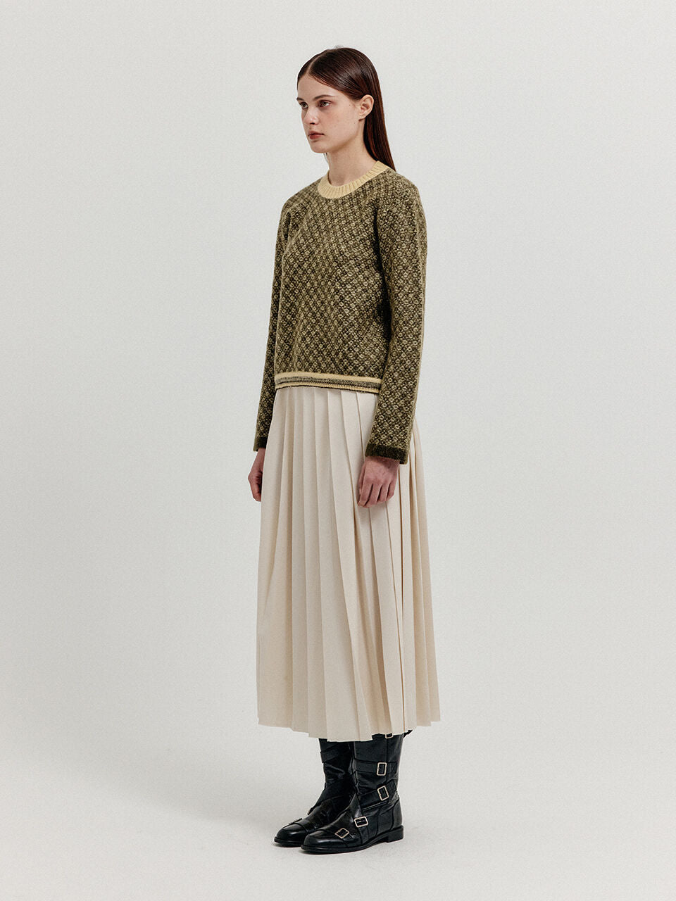 EENK EENK XOUE Check Jacquard Knit Pullover - Khaki/Yellow