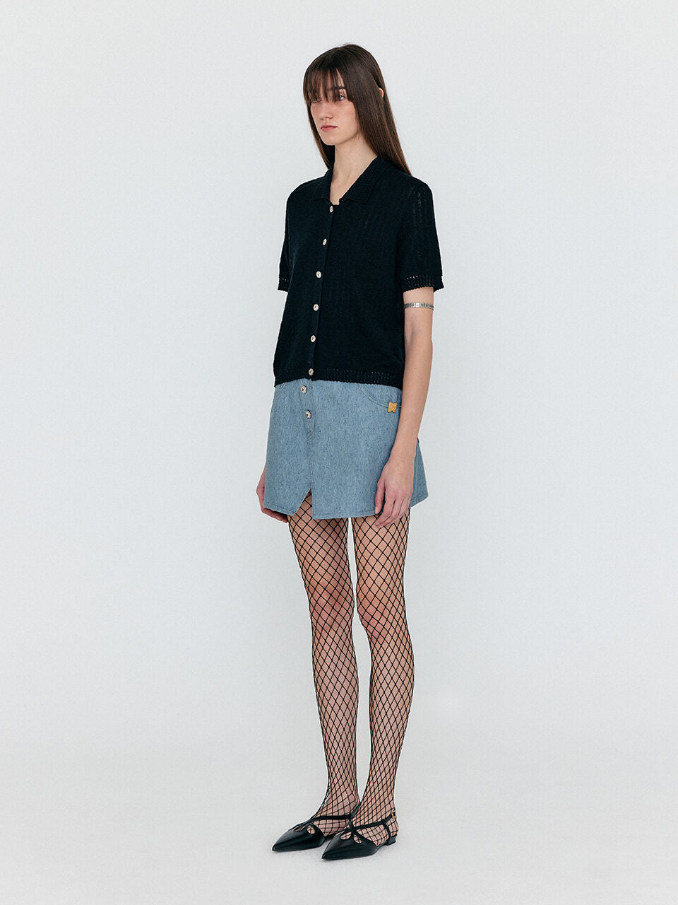 EENK WENETA Asymmetric Front Denim Mini Skirt - Grey Blue