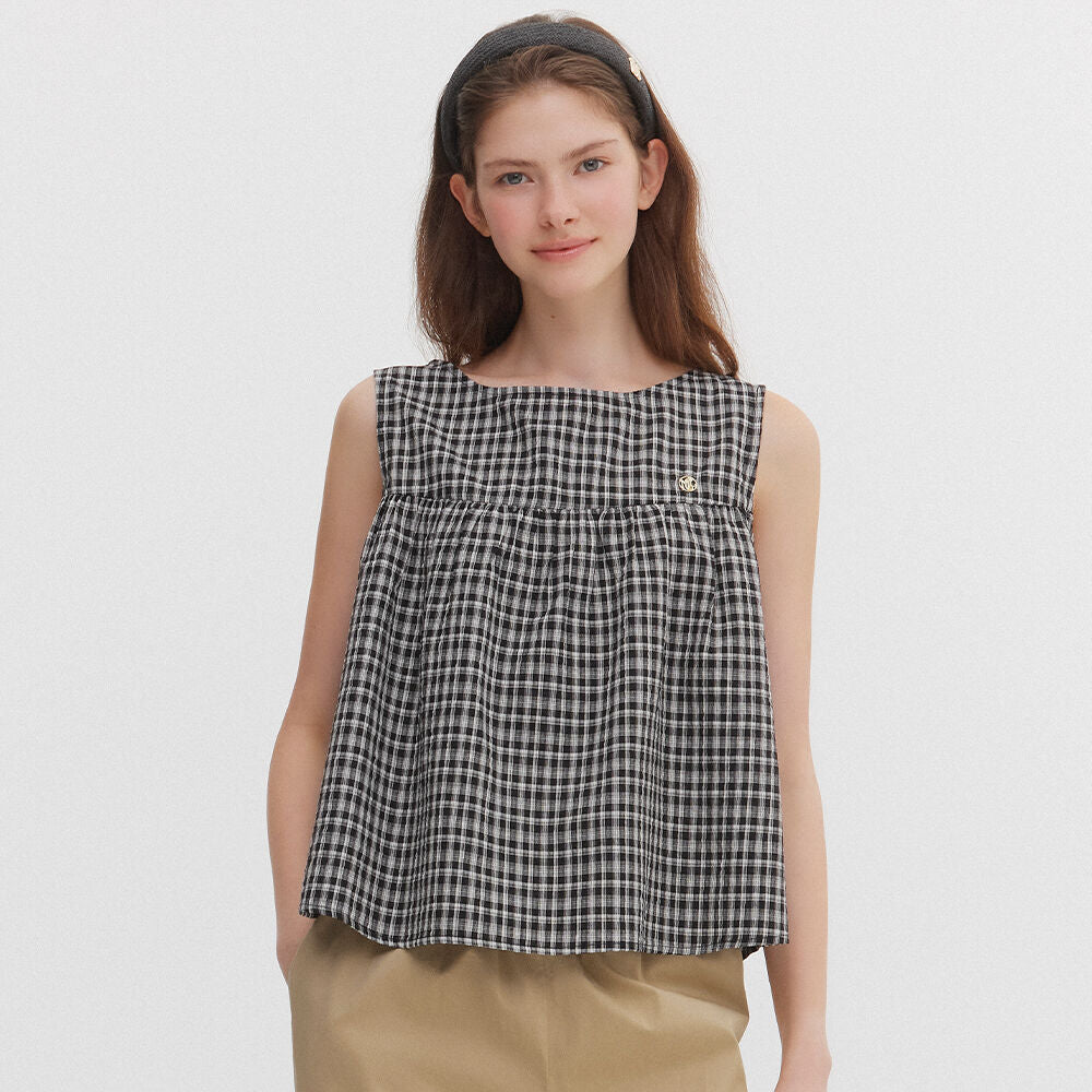 MARIECLAIRE Mini Check Flare Sleeveless Blouse (MAGBBL01MBK)