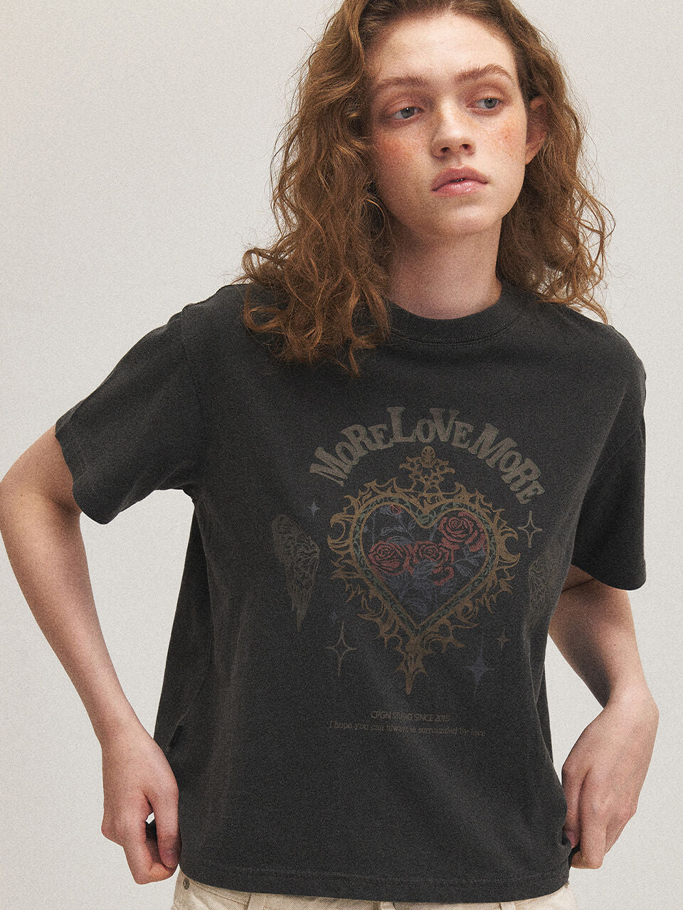 CPGN MORE LOVE Pigment Crop Short Sleeve T-Shirt Smoke Black