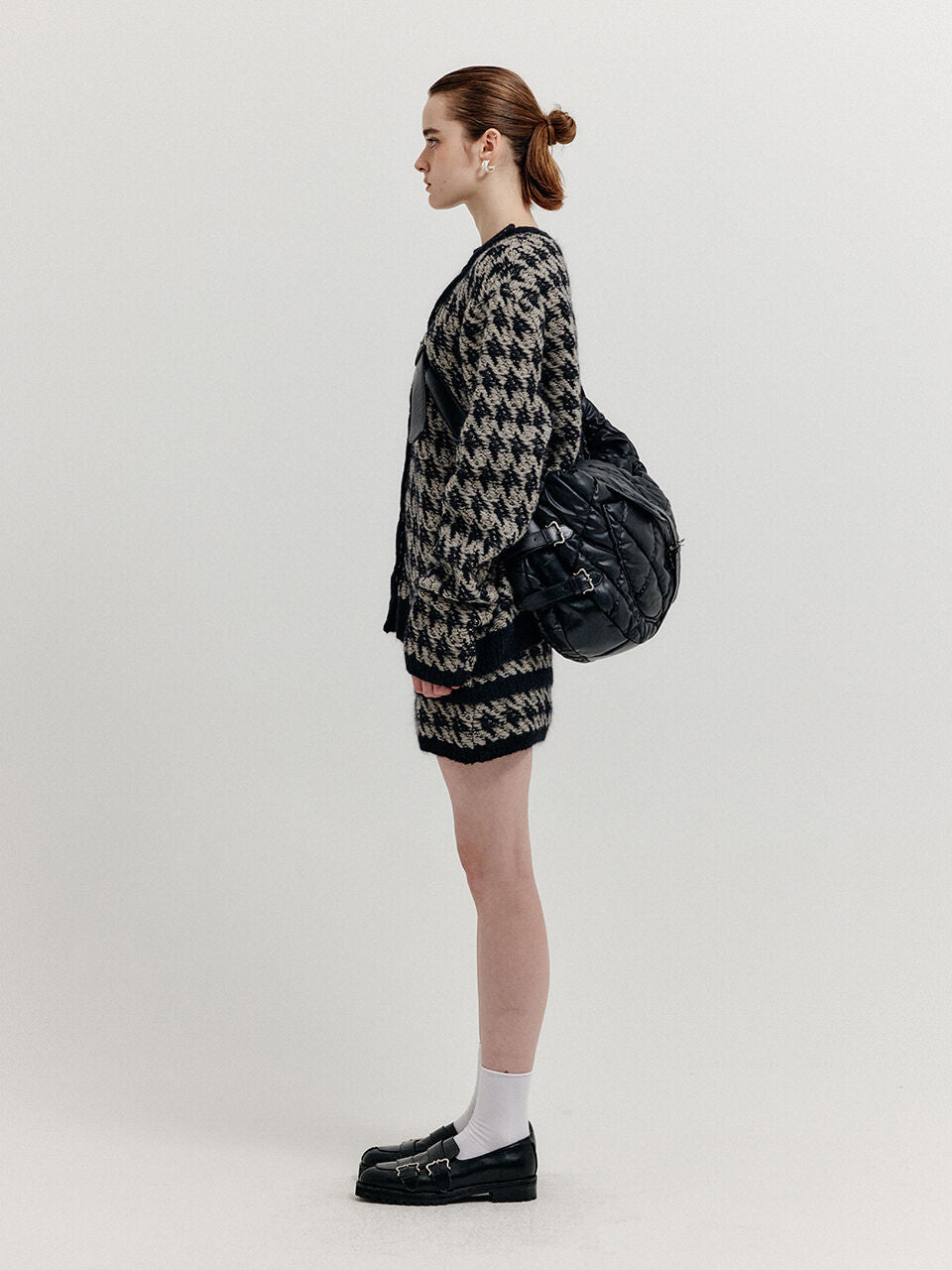 EENK XIAMOND Houndstooth Check Knit Skirt - Black/Ivory