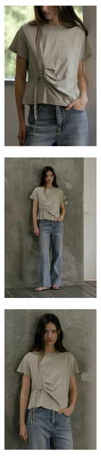 KNOWN BETTER Side tuck strap T-shirt [KNSS03TS09]_Mint beige