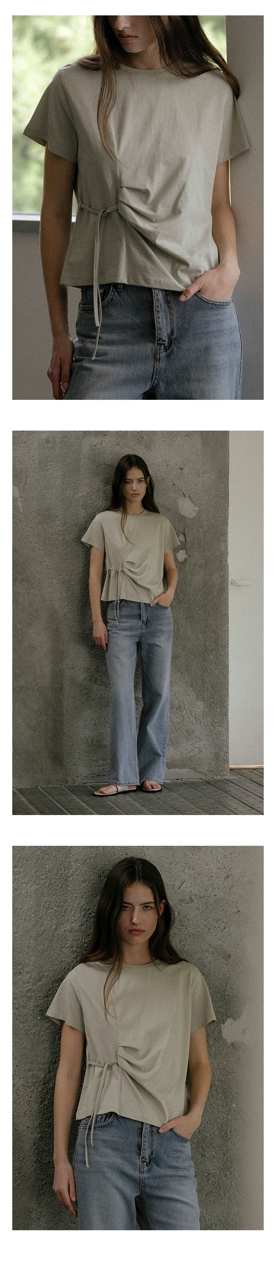KNOWN BETTER Side tuck strap T-shirt [KNSS03TS09]_Mint beige