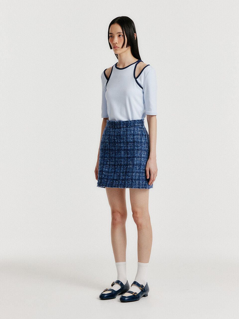 EENK EENK YERO Tweed Mini Skirt - Blue
