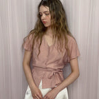 TWEE Bnenne Wrinkle Tie V-neck Short Sleeve Blouse