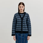 EENK EENK XOUI Houndstooth Check Knit Cardigan - Blue/Black