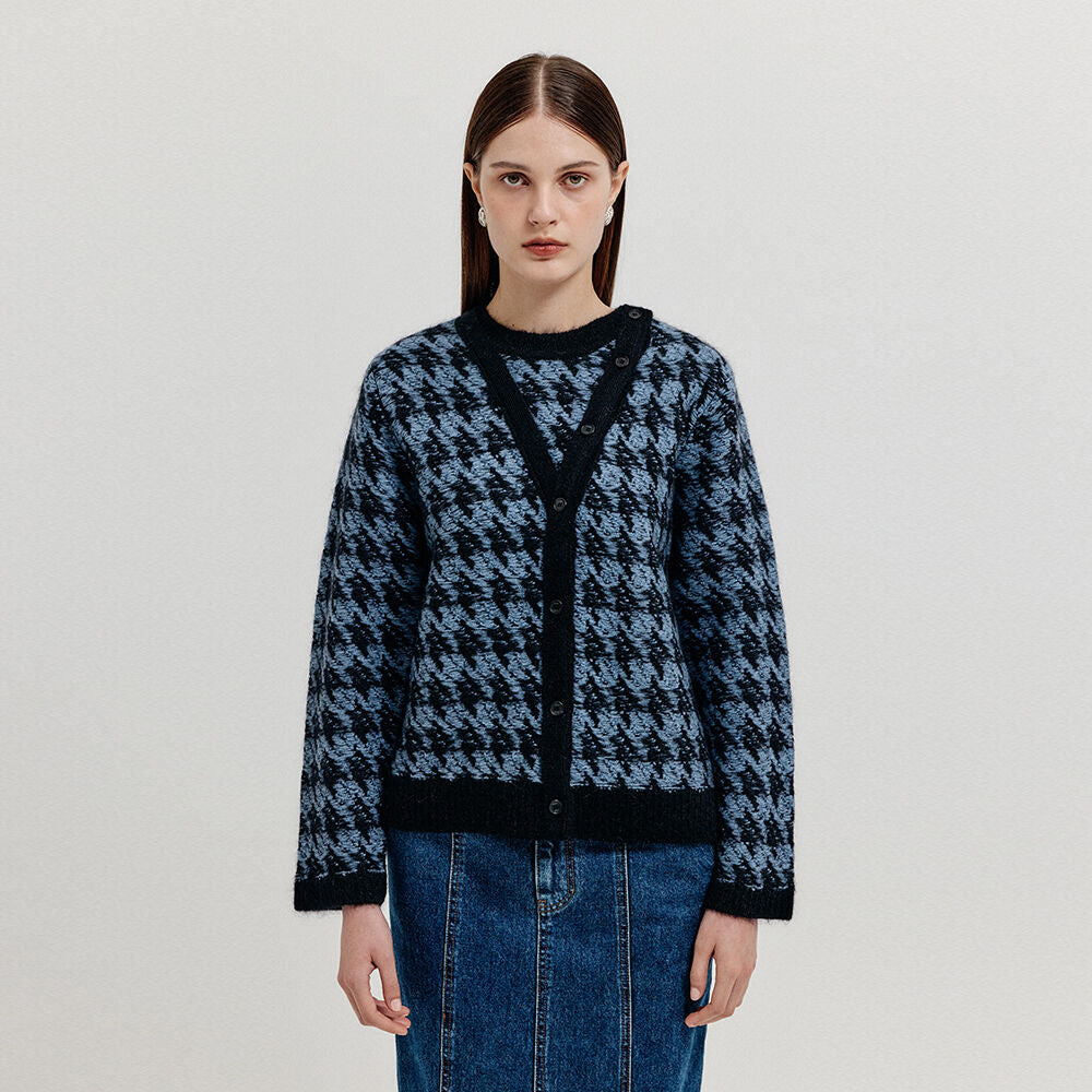 EENK EENK XOUI Houndstooth Check Knit Cardigan - Blue/Black