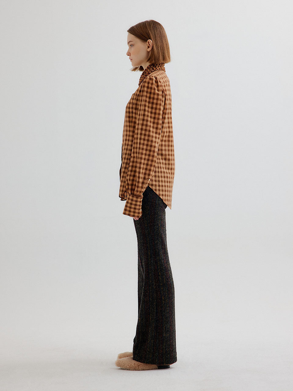 EENK TAPE Check Shirt with smocked collars - Brown Check