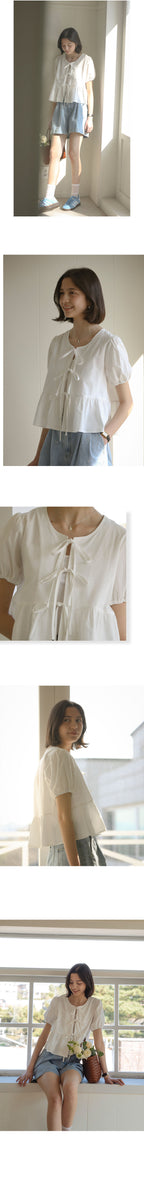 TILLIDIE Front ribbon point blouse_Ivory