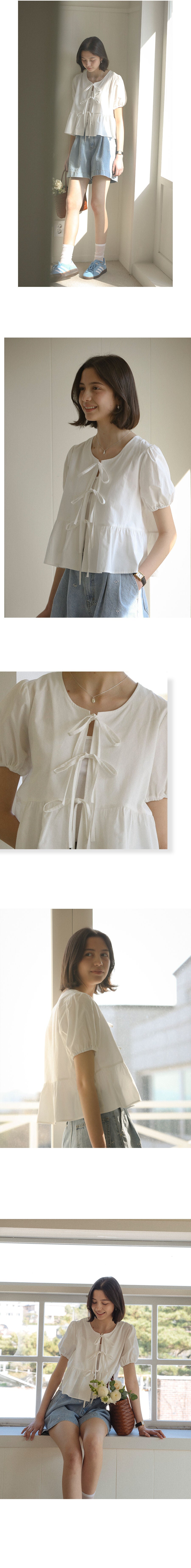 TILLIDIE Front ribbon point blouse_Ivory