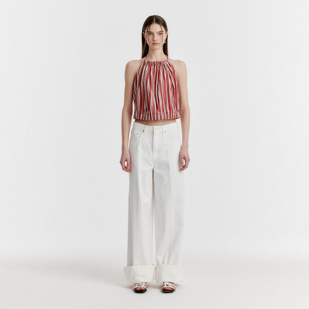 EENK YICO Turn-up Wide Denim Pants - White