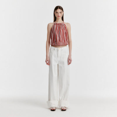 YICO Turn-up Wide Denim Pants - White