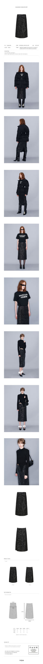 YCH SEQUINNED LONGLINE SKIRT BLACK (W23SK511BK)