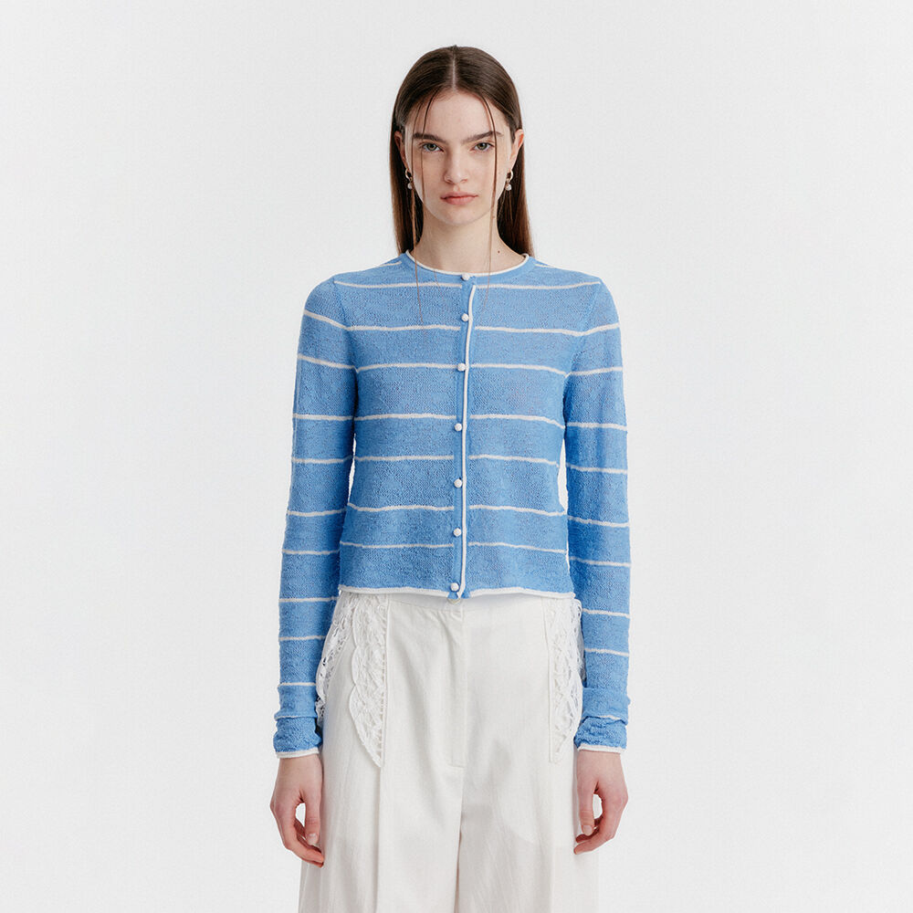 EENK YOZO Jacquard Stripe Knit Cardigan - Sky Blue