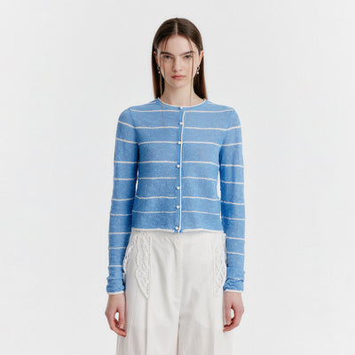 YOZO Jacquard Stripe Knit Cardigan - Sky Blue