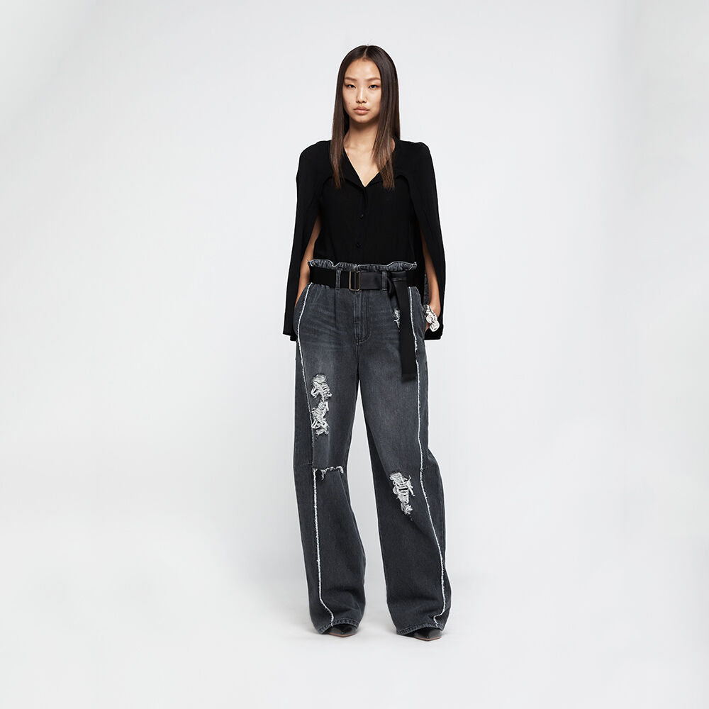 YCH BELTED DESTROYED DENIM GREY (R25DB8021GY)