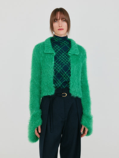 ZIGGY Textured Collar Knit Cardigan - Green