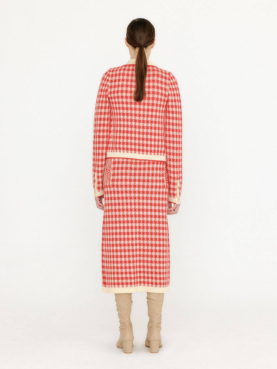 EENK EENK VINK Gingham Check Knit Shirt - Red/Ivory