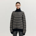 EENK EENK XEZAL Houndstooth Check Knit Turtleneck - Black/Ivory