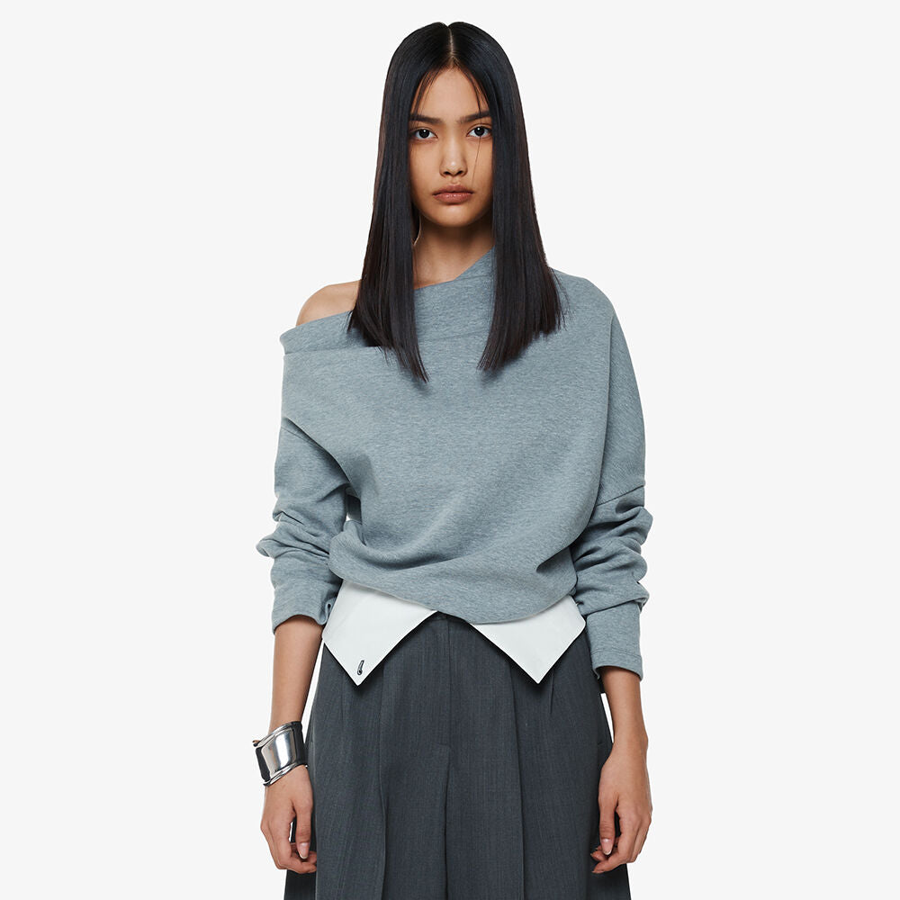 YCH ASYMMETRIC OFF-SHOULDER TSHIRT GREY (F24TO9051GY)