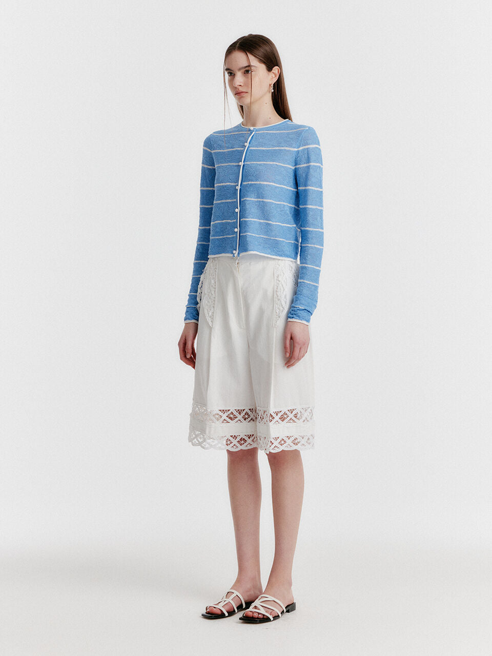 EENK YOZO Jacquard Stripe Knit Cardigan - Sky Blue