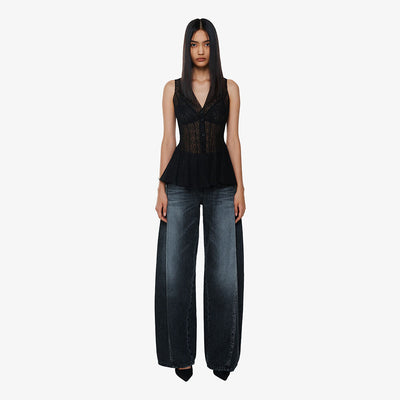 HIGH-WAIST WIDE JEANS BLACK (F24DB7051BK)