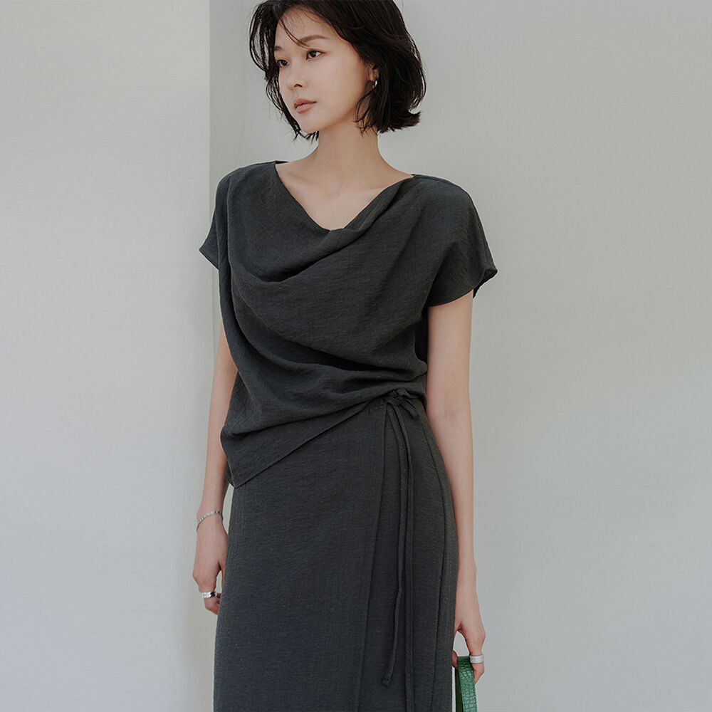 MEMUA Linen blend wave blouse