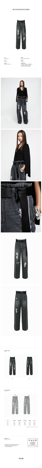 YCH BELTED DESTROYED DENIM GREY (R25DB8021GY)