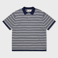 AMFEAST 70s Multi Stripe Cotton Knit Polo Shirts Navy