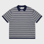 AMFEAST 70s Multi Stripe Cotton Knit Polo Shirts Navy